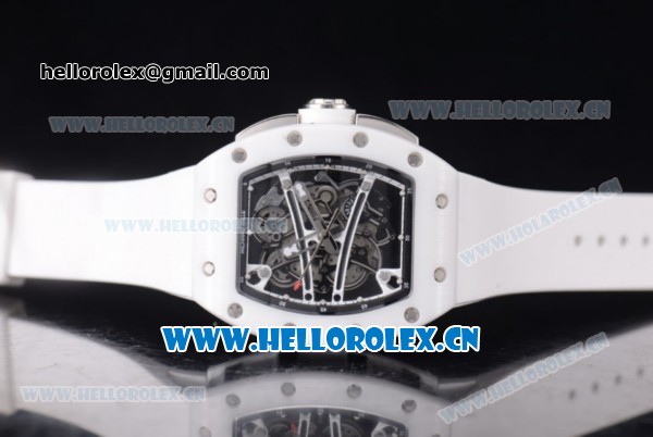 Richard Mille RM 038 Miyota 9015 Automatic Steel Case with Skeleton Dial Dot Markers White Ceramic Bezel and White Rubber Strap - Click Image to Close